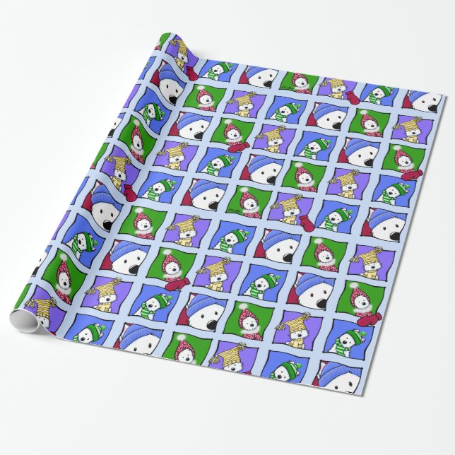 Papel De Presente Westie Winter Whimsy Wrapper Paper (Desenrolado)