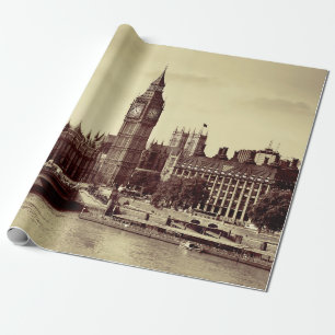 Papel De Presente Westminster de Londres com Big Ben e ponte. velho,