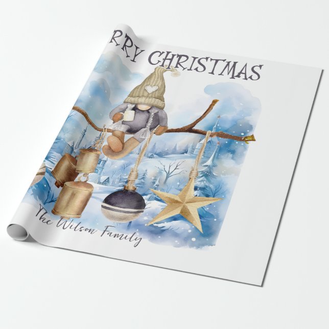 Papel De Presente Whimsic Winter Lady Gnomo Felry Christmas (Desenrolado)