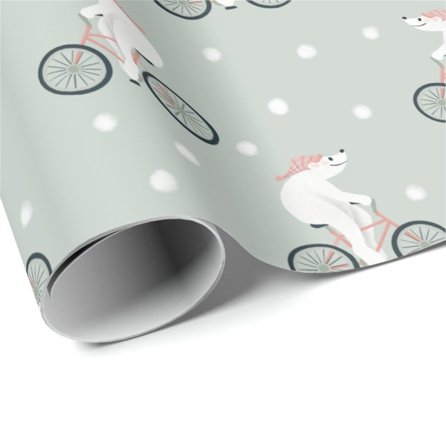 Papel De Presente Whimsical and Modern Mint Green Urso Polar de inve (Ponta do rolo)