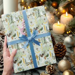 Papel De Presente Whimsical Boho Chic com Terra Verde e Dourado