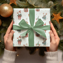 Papel De Presente Whimsical Christmas Mouses Wrapping Paper