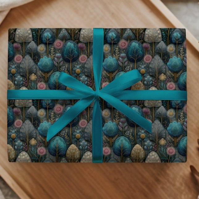 Papel De Presente Whimsical Christmas Tree in Blue and Green Gift (Criador carregado)