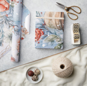 Papel De Presente Whimsical Fesical Vintage Floral Snowman Gift