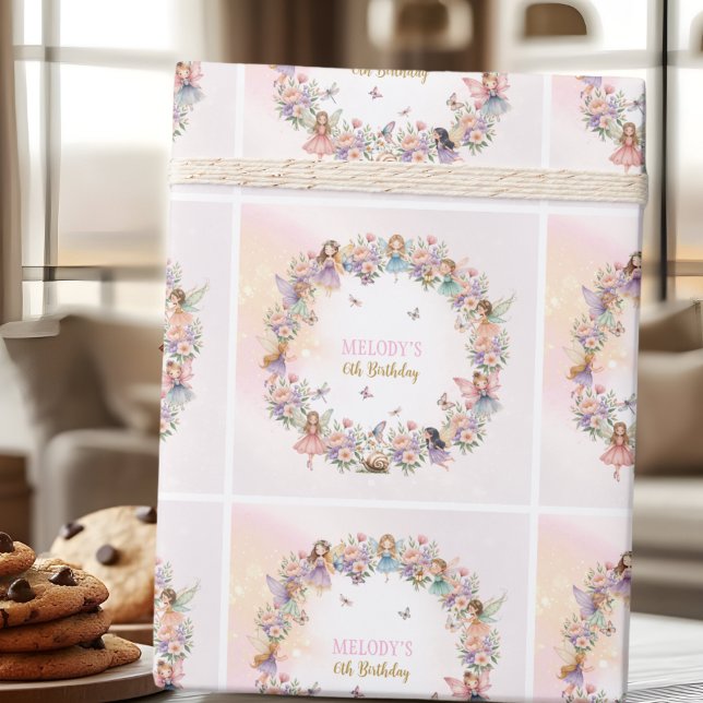 Papel De Presente Whimsical flower fairy garden 6th birthday  (Criador carregado)