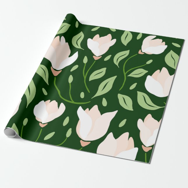 Papel De Presente Whimsical Hand-Drawn White Magnolia Botanical (Desenrolado)