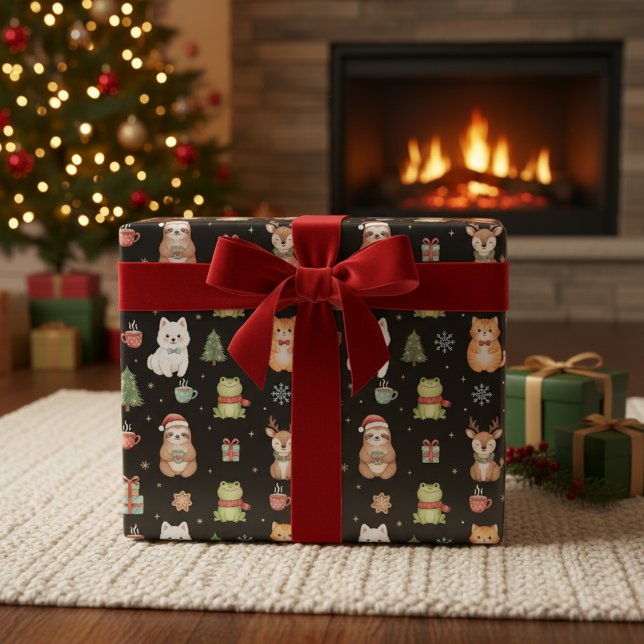 Papel De Presente Whimsical Holiday Critters Festive Gift Wrap (Festive Little Friends)