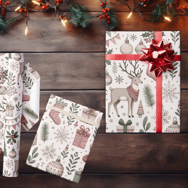 Papel De Presente Whimsical Reindeer Woodland Natal (Criador carregado)