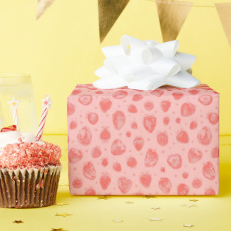 Papel De Presente whimsical strawberry pattern on pink