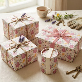 Papel De Presente Whimsical Tea Time Doodle Wrapping Paper