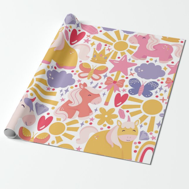 Papel De Presente Whimsical Unicorn Wonderland (Desenrolado)
