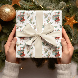 Papel De Presente Whimsical Vintage Christmas Mouse Wrapping Paper
