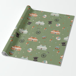 Papel De Presente Whimsical Vintage Circus Kids Birthday on Green