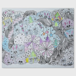 Papel De Presente "Whimsical Winter Forest" Artistic Hand-Drawn Gift