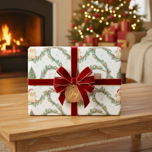 Papel De Presente Whimsical Woodland Christmas Animals  (Whimsical Woodland Christmas Animals Wrapping Paper)