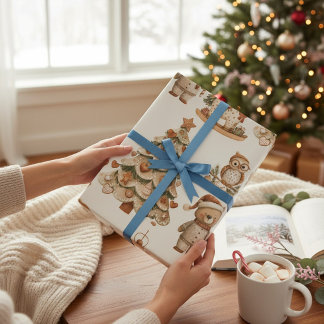Papel De Presente Whimsical Woodland Christmas Bears and Horses