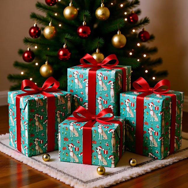 Papel De Presente Whippet Whimsy Natal (Whippet Whimsy Christmas Wrapping Paper)