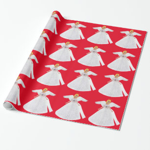 Papel De Presente White Angel Red Wraping Paper