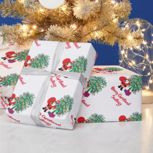 Papel De Presente White Árvore de Natal afro-americana Papai Noel