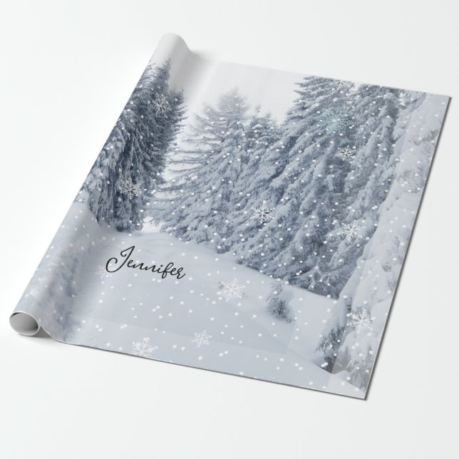 Papel De Presente White Christmas Forest Snow Winter Wrapping Paper (Desenrolado)
