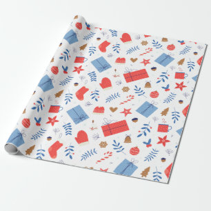 Papel De Presente White Christmas Luvas de Natal Vermelho Candy Cane
