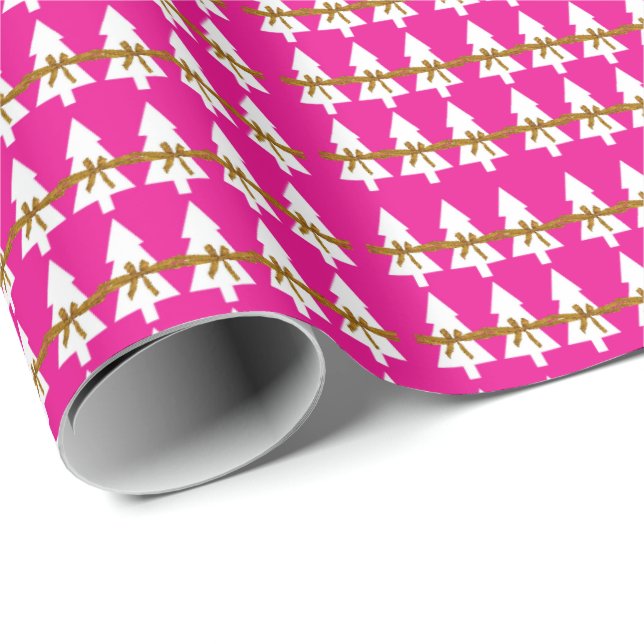 Papel De Presente White Christmas Tres Wraping Paper Hot Pink (Ponta do rolo)