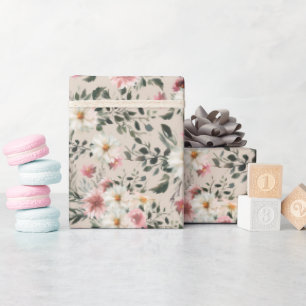 Papel De Presente White Daisy com Impressão Mauve Garden Wrappaper