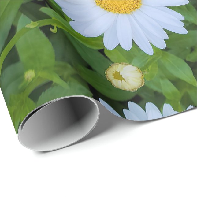 Papel De Presente White Daisy Garden (Ponta do rolo)