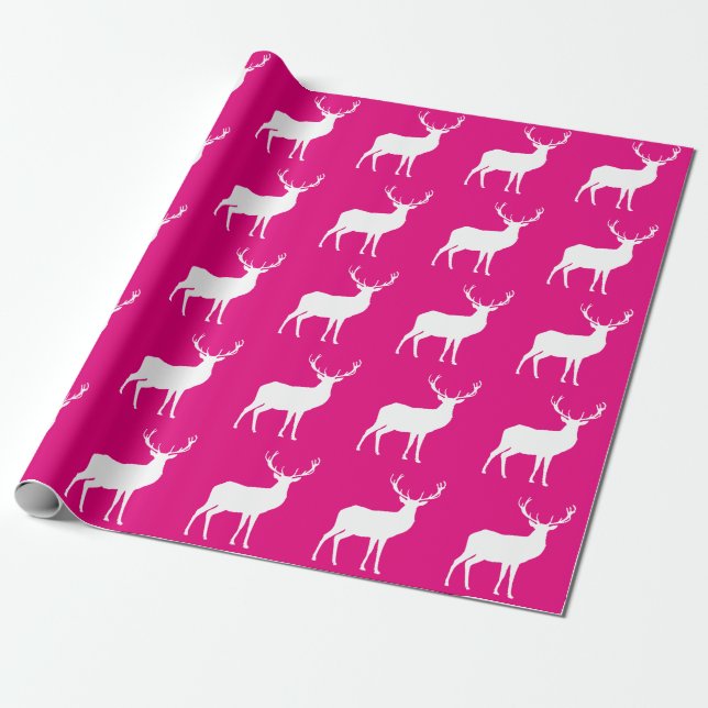 Papel De Presente White Deer on Pink Wrappaper (Desenrolado)