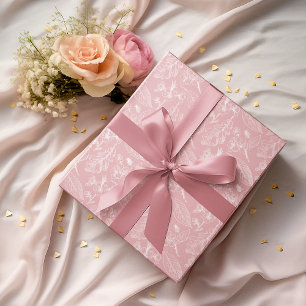 Papel De Presente White Deixa Padrão Floral No Pêssego Cor-De-Rosa