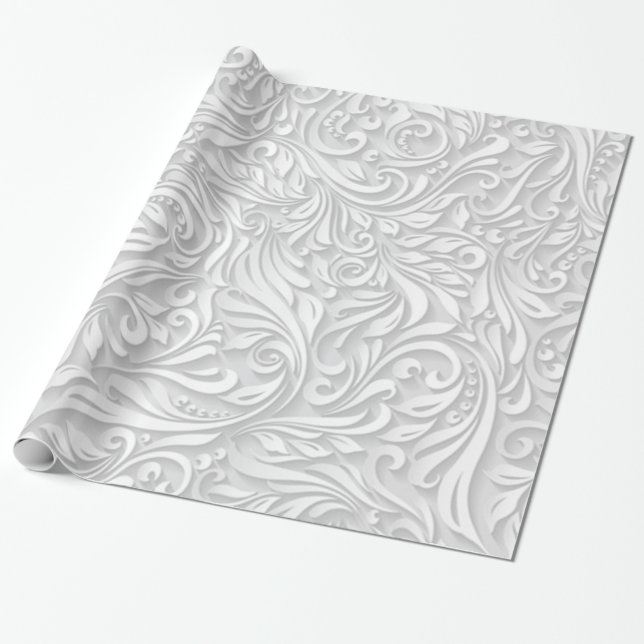 Papel De Presente White Floral (Desenrolado)