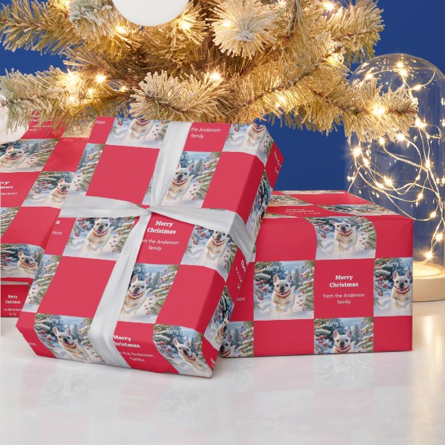 Papel De Presente White French Bulldog in Snow Red Christmas (Feriados)