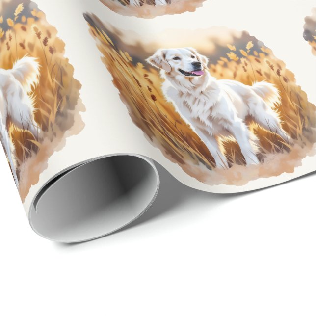 Papel De Presente White Golden Retriever Dog (Ponta do rolo)