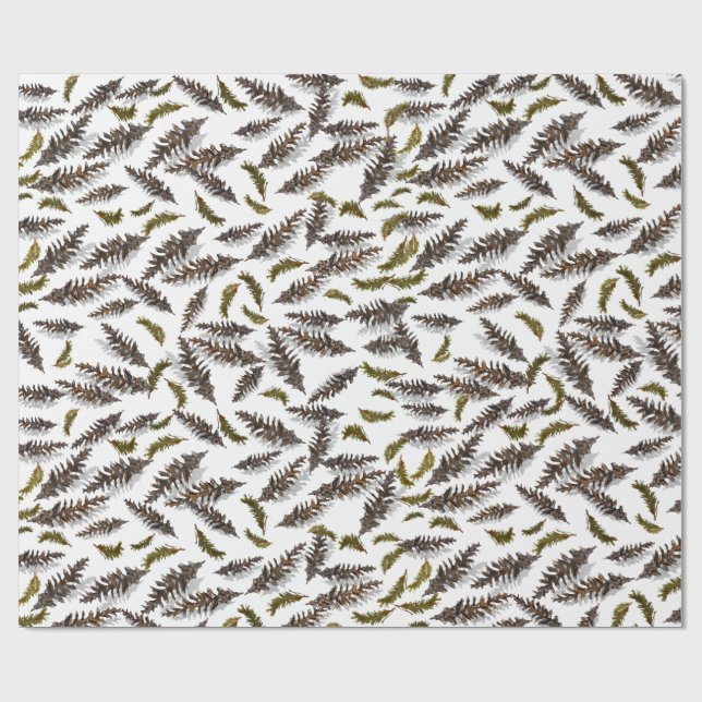 Papel De Presente White Holiday Winter Pinecones Wrapping Paper (Aberto)
