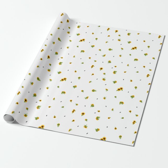 Papel De Presente White Japanese Sunflower Floral Pattern (Desenrolado)