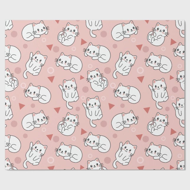 Papel De Presente White Kitten Seamless Design (Aberto)