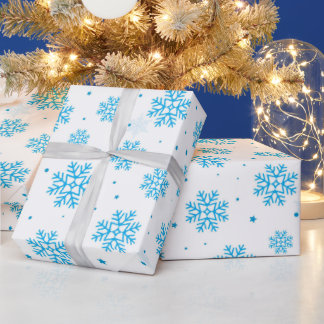 Papel De Presente White & Light Blue Snowflake Wrapping Paper