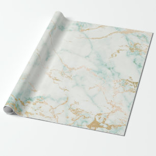 Papel De Presente White Mint Green - Dourado Glam Marble