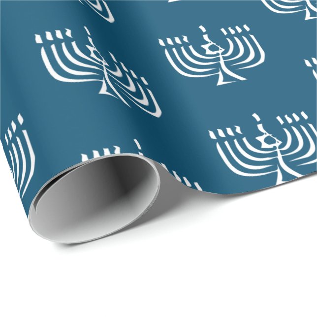 Papel De Presente White Modern Menorah Wrappaper (Ponta do rolo)