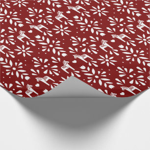 Papel De Presente White on Dark Red Dala Horse Christmas