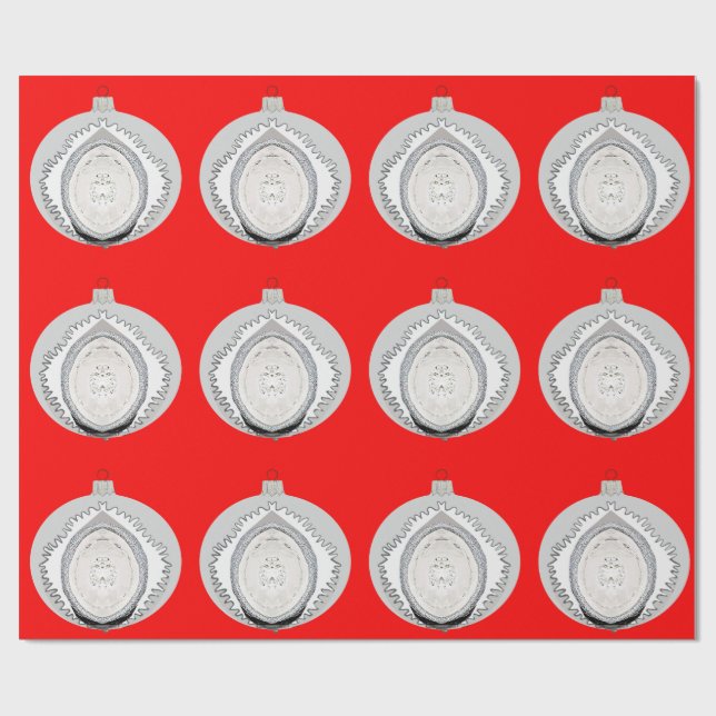 Papel De Presente White Ornament on Red Wrappaper (Aberto)