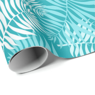 Papel De Presente White Palm Frond em Aqua Wrappaper