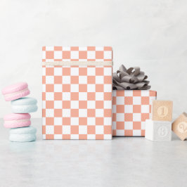 Papel De Presente White & Peach Checkerboard Wrapping Paper Roll