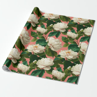 Papel De Presente White Peonies on pechy background pattern