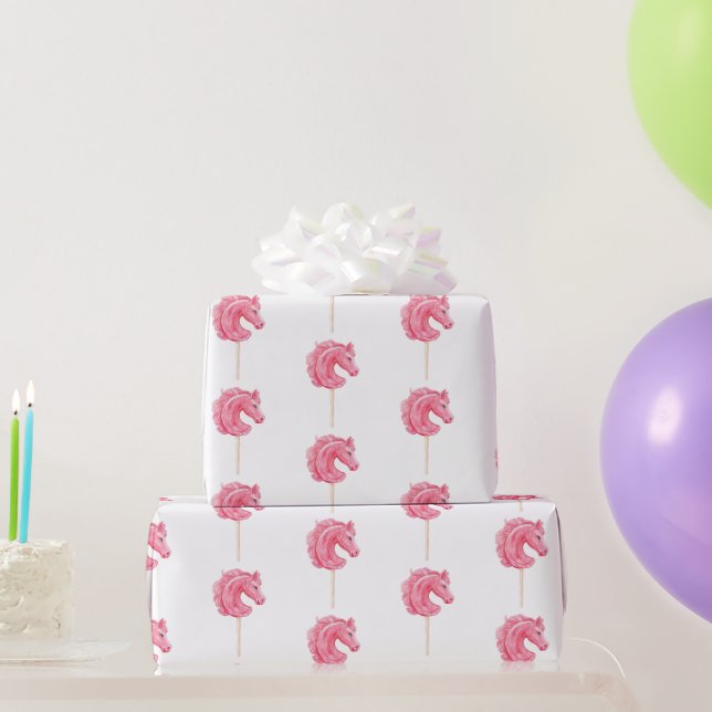 Papel De Presente White Pink Cowgirl Horses Birthday (Presentes para festas)