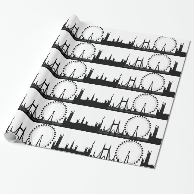 Papel De Presente White Skyline Gift Wrap London Wrappaper (Desenrolado)