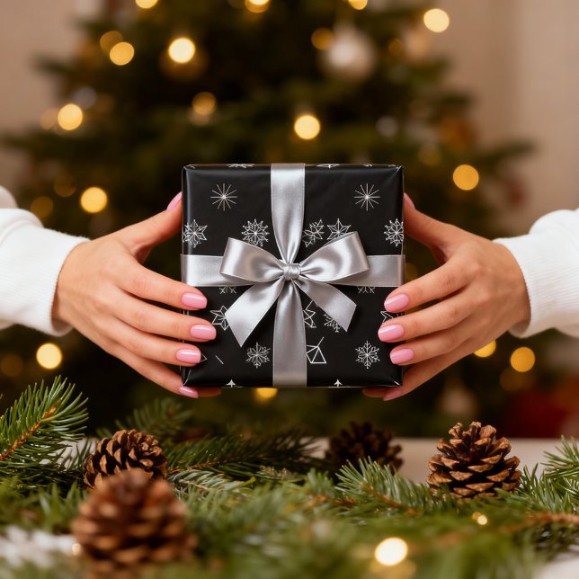 Papel De Presente White Snowflakes On Black Background Christmas (Criador carregado)