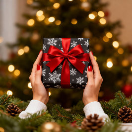 Papel De Presente White Snowflakes On Black Background Christmas