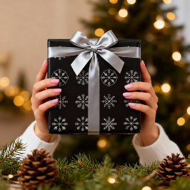 Papel De Presente White Snowflakes On Black Background Christmas Wra