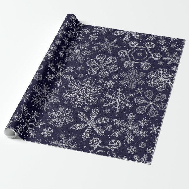Papel De Presente White Snowflakes on blue (Desenrolado)